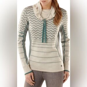 Smartwool Optic Frills Double Knit Pullover Sweater Merino Wool Cowl Neck Small